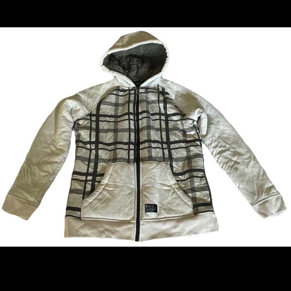 Matix Gray Hooded Zip-Up Jacket with Black Plaid